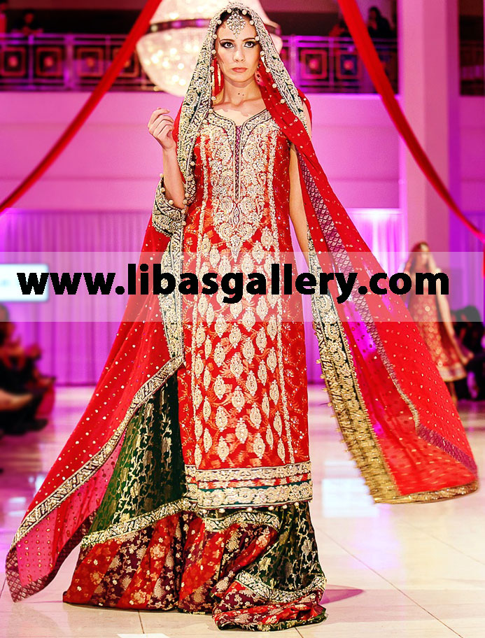 Dazzling Wedding Outfit for Weddings by Sana Abbas IBFJW 2014 Indian and Pakistani Party and Occasion Dresses at Highly Affordable Prices. Clothing Boutiques Can Avail Deep Discounts with Wholesale Business Opportunity
