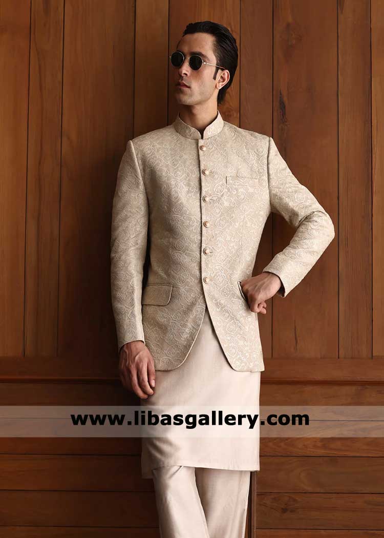 Men Beige Classic Wedding Prince Coat Style