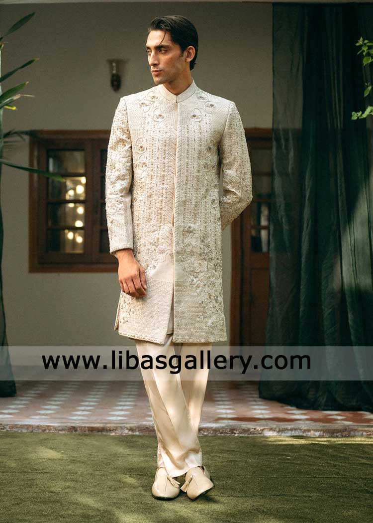 Royal Beige hand Embroidered Wedding Sherwani