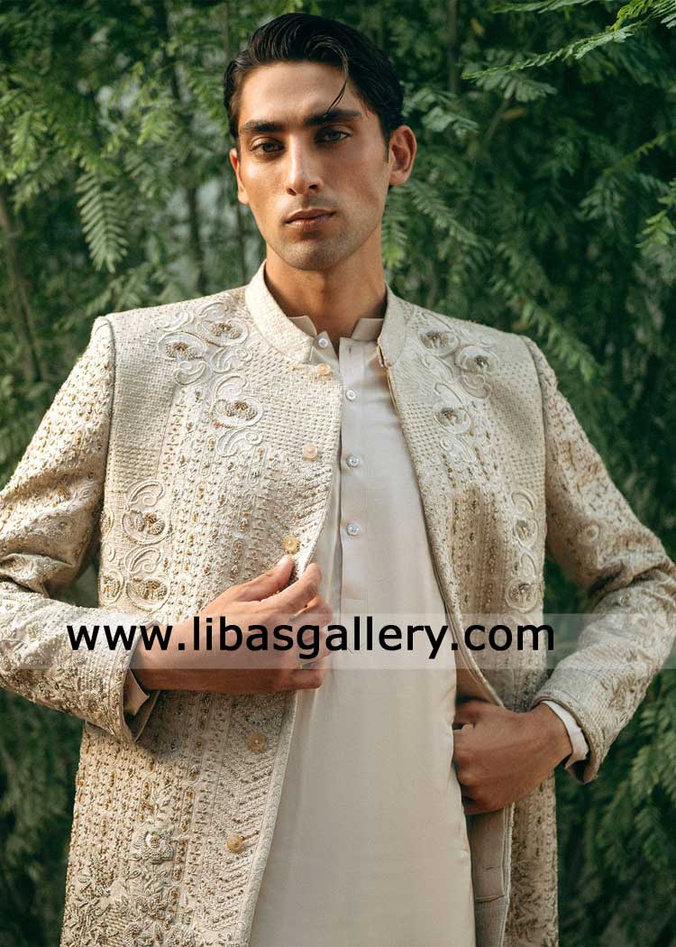 Royal Beige hand Embroidered Wedding Sherwani