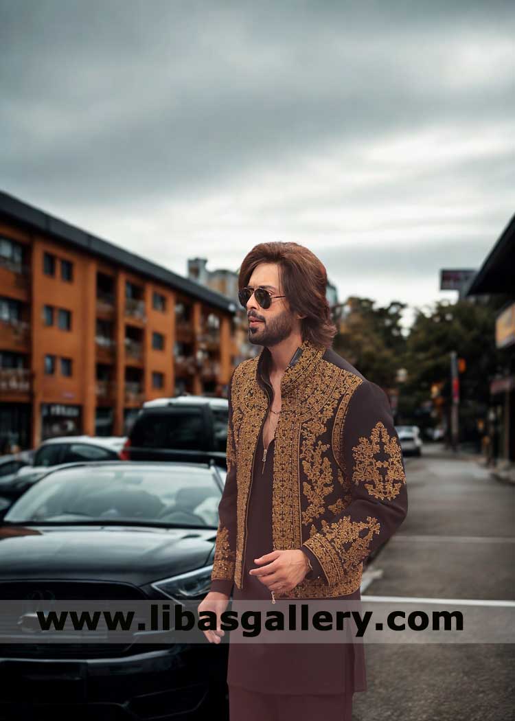 Black Gold Embellished Men Prince Coat Style