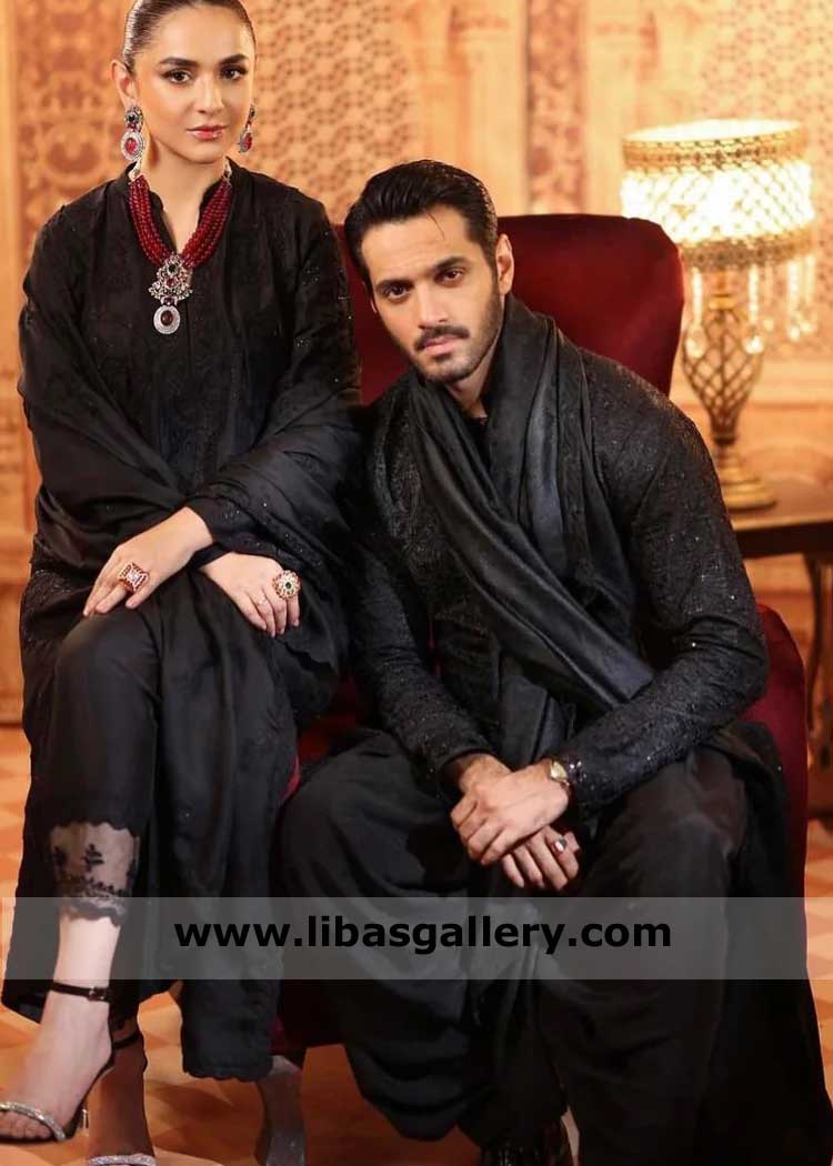Black embroidered Traditional Men Kurta for engagement