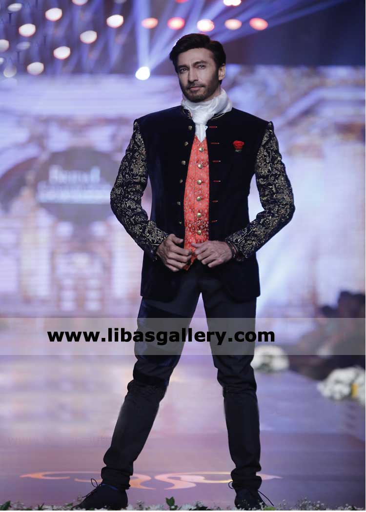 Velvet Black Prince Coat Set for Men Nikah day