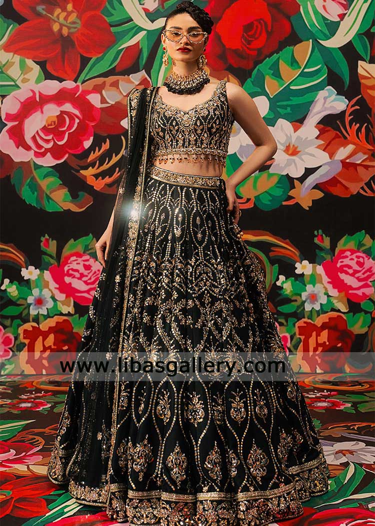 Black luxury raw silk hand embellished lehenga Choli