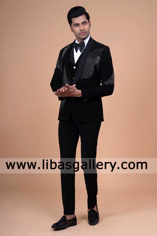 Black Shawl Lapel Groom hand work Tuxedo in Velvet