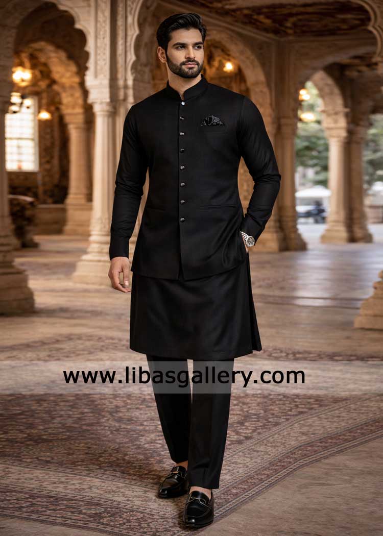 Black Raw silk Waistcoat for Men Occasion and Wedding