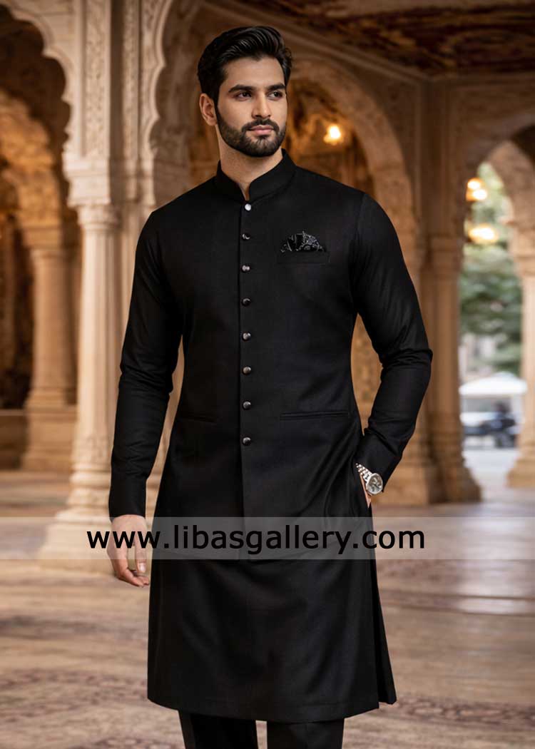 Black Raw silk Waistcoat for Men Occasion and Wedding
