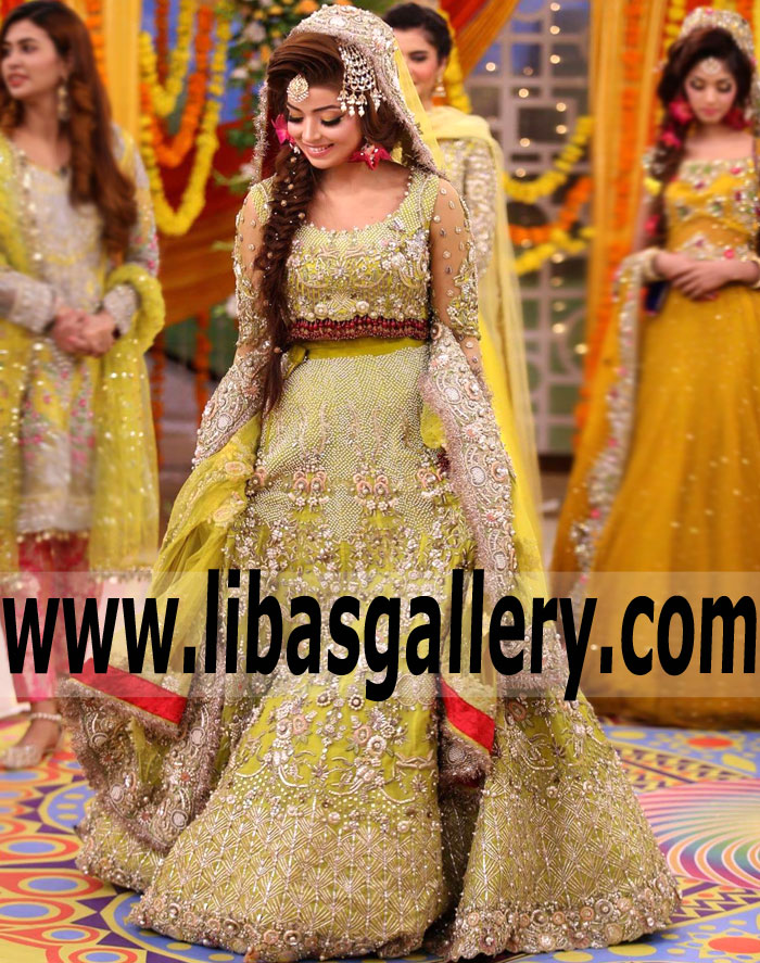 Breathtaking Arylide Yellow Aster Bridal Lehenga