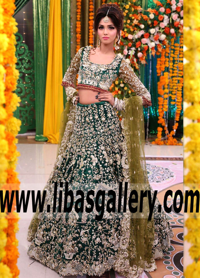 Wondrous British Racing Green Carnation Wedding Lehenga