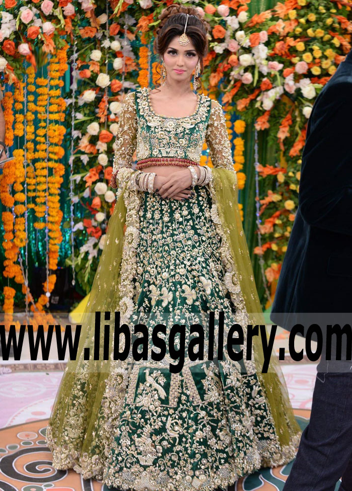 Wondrous British Racing Green Carnation Wedding Lehenga