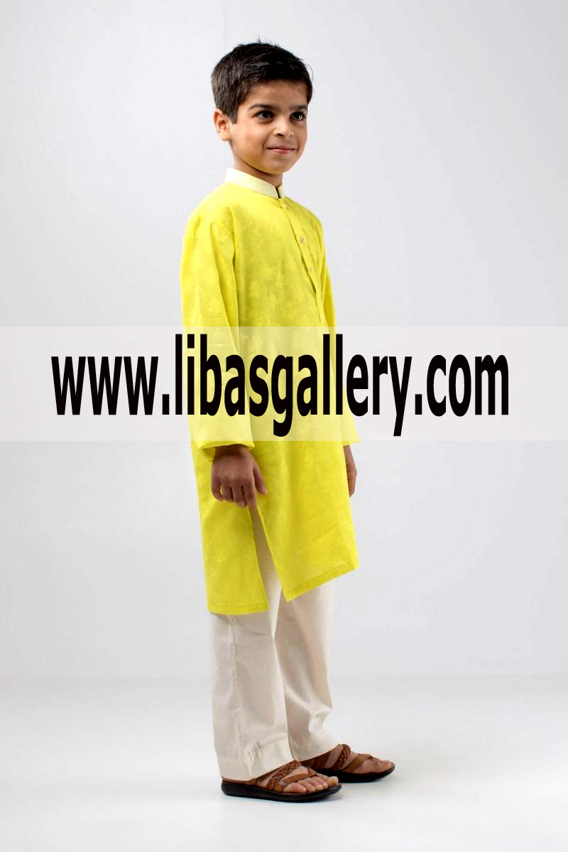Yellow Embroidered boys kurta daily wear