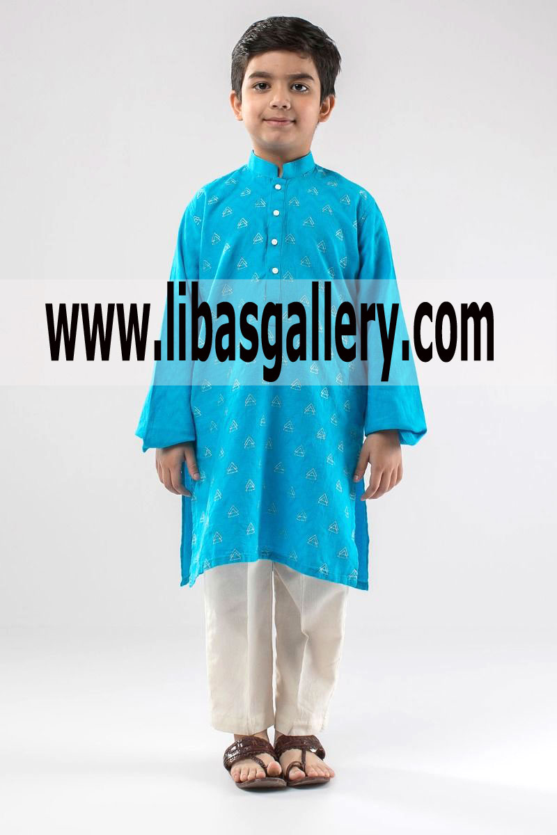 Embroidered Turquoise kurta for boys Teen