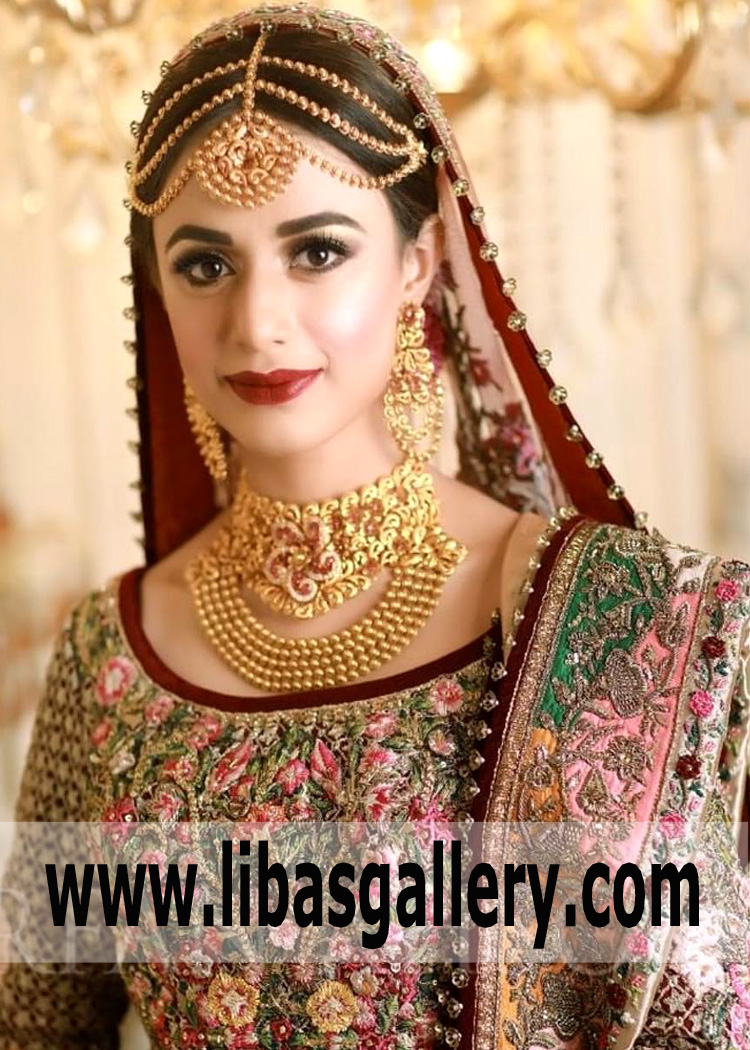 Stunning gold Bridal jewellery set for women choker necklace earrings head pc gold plated 1 month delivery time uk usa canada