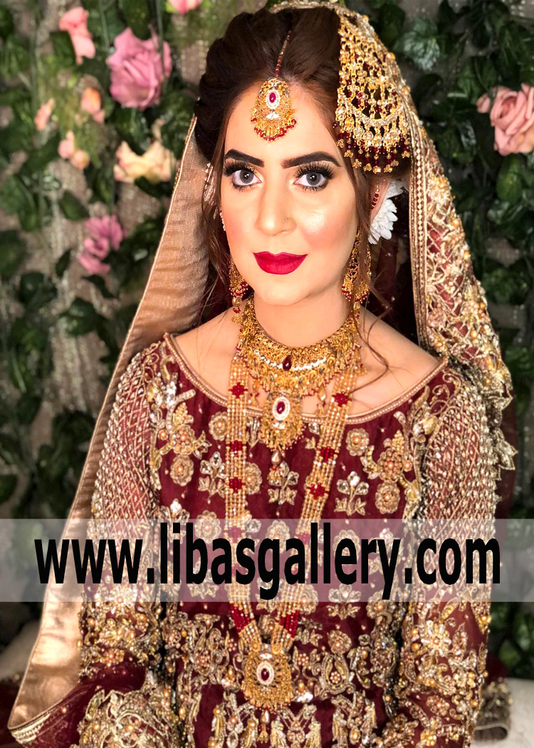 amazing pakistani jewelry set gold plated with rani haar best choice of dulhan of nikah walima day with tradtional red bridal dress uk usa canada