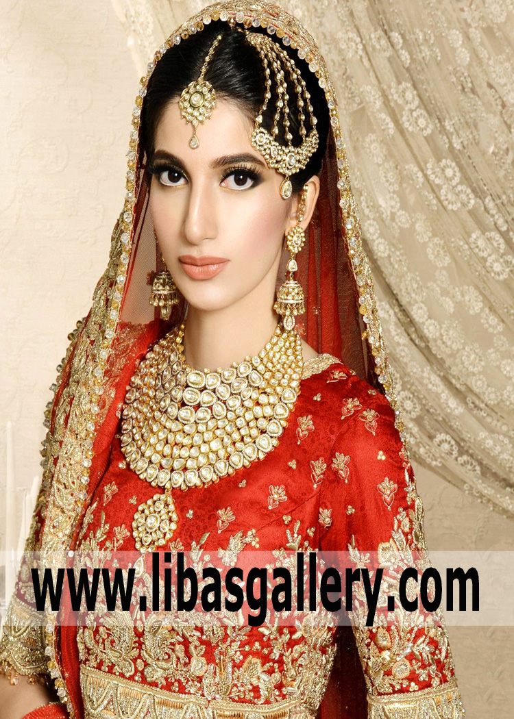 Gold Plated Bridal Jewelry Sets Graceful Bridal Jhumer Tika Selcan Hatun wearing Necklace buy online UK USA Canada Australia Dubai 