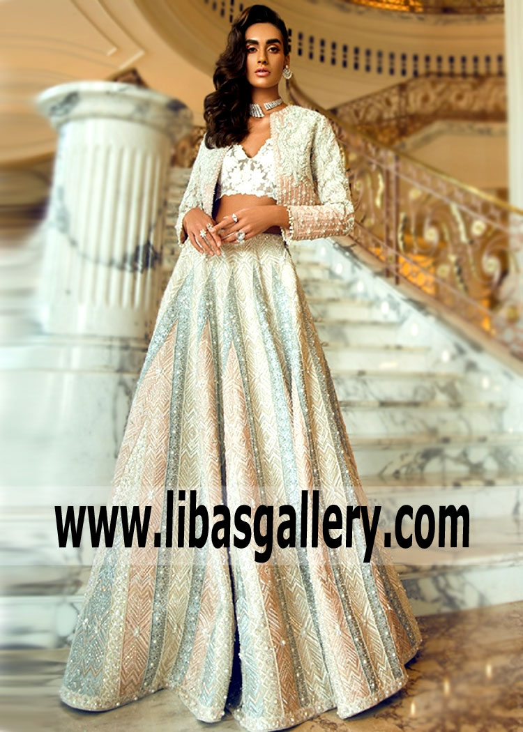 Faraz Manan Embellished Chevron Lehenga Skirt With Metador Jacket Bridal Buy in New York, New Jersey, Virginia, Maryland