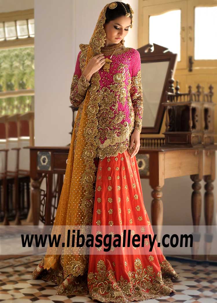 Majestic Vermilion Bridal Sharara for Wedding and Special Occasions