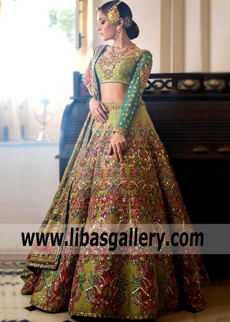 Green Wedding Banglori Silk Designer Lehenga Choli