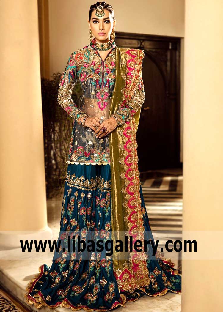 Gorgeous Teal Gharara Bridal Dress for The Wedding Brides