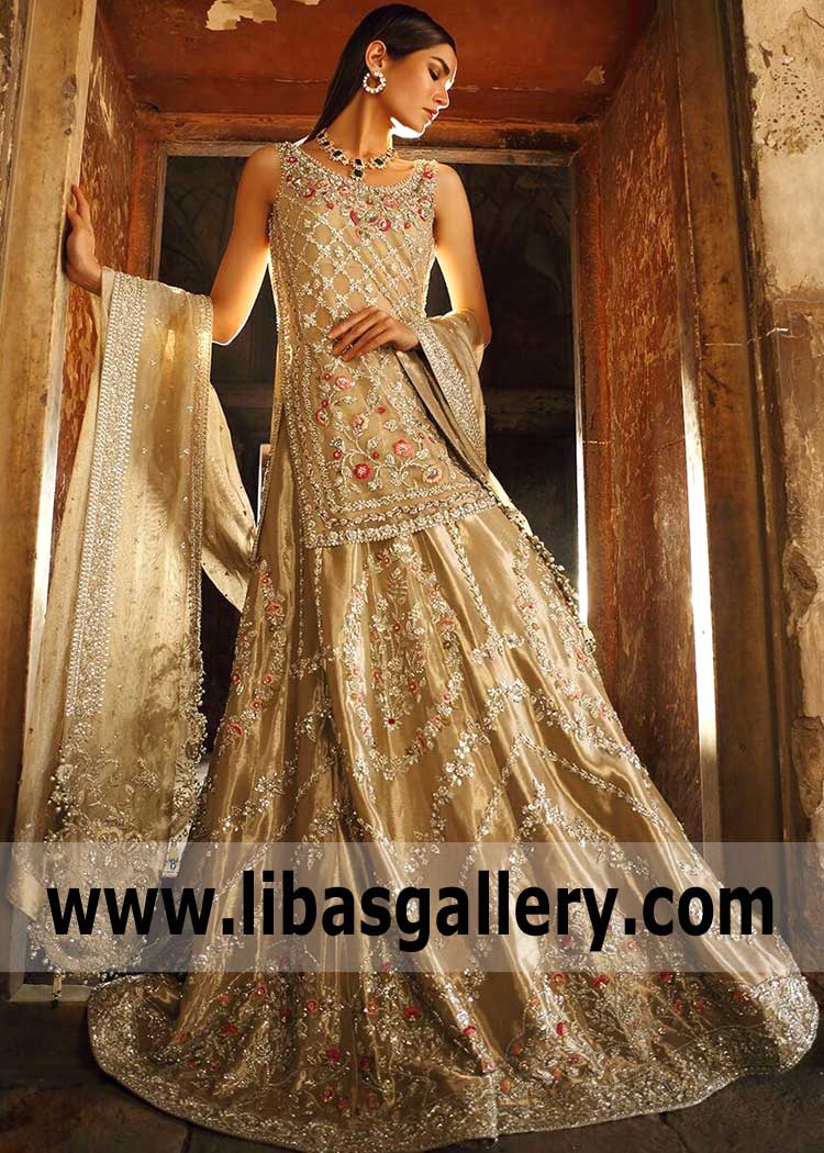 Exclusive Dull Gold Bridal Dress for Reception and Special Occasions