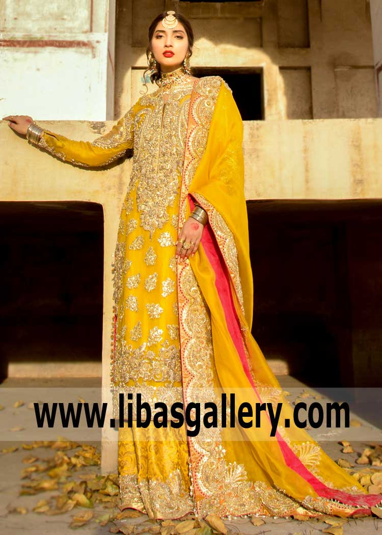 Bejeweled Lustrous Gold Wedding Lehenga Dress Just As You Would Like