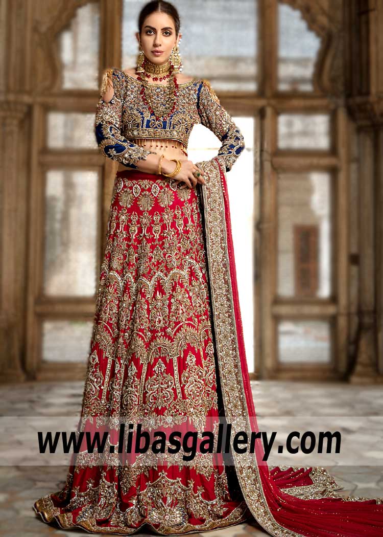 Majestic Blue Sangria Designer Bridal Ghagra Dress for Wedding