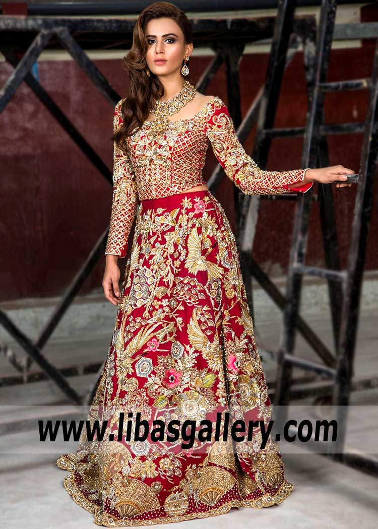 Classy Crimson Pakistani Bridal Lehenga Dress for Gorgeous Brides