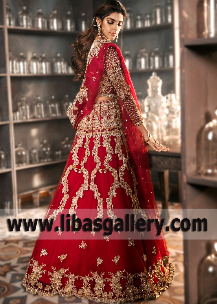 Crimson Ranunculus Wedding Lehenga
