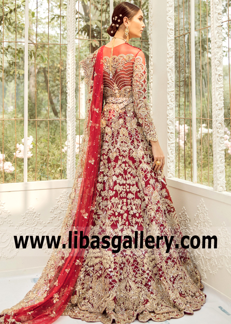 Deep Red Bromeliad Fully Embellished Gown