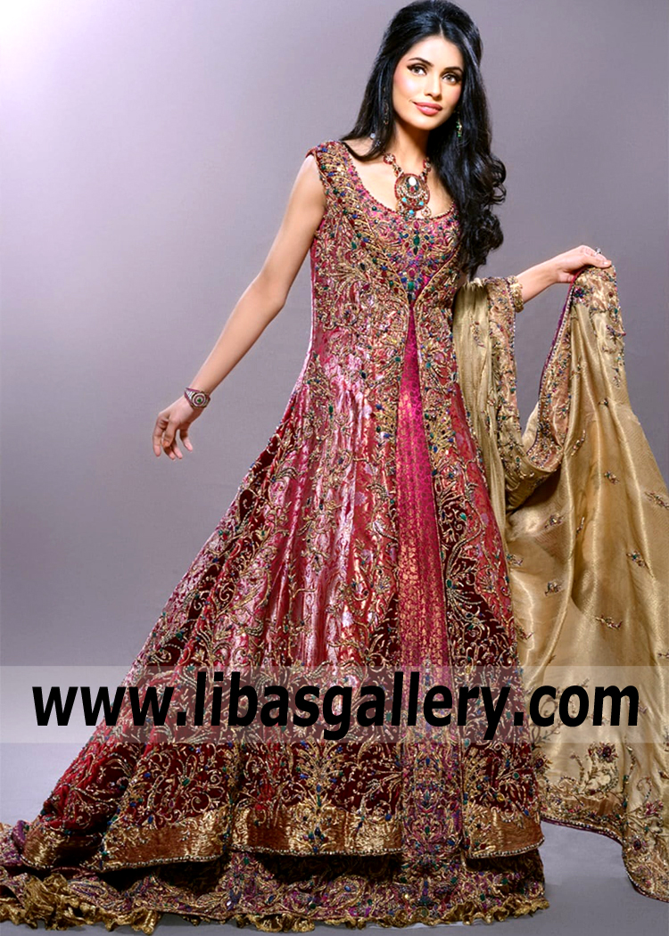 Lavish Bridal Dress with Attractive Banarasi Maxi gown