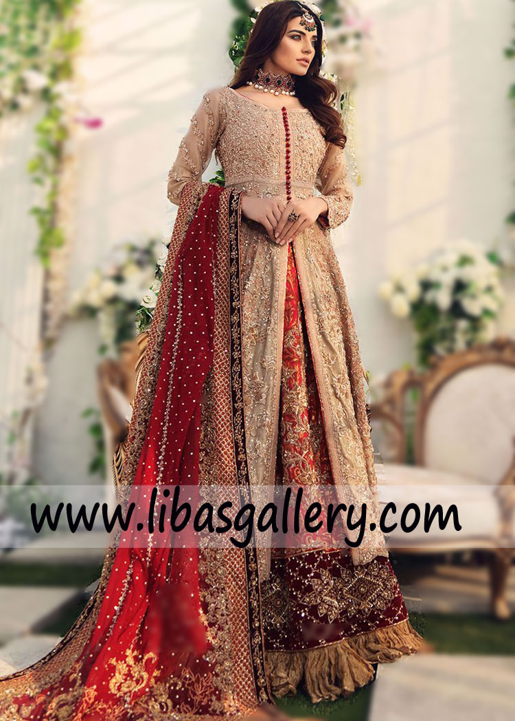Ravishing Gold Gown embellished Jamawar Lehenga bridal wear Nigar