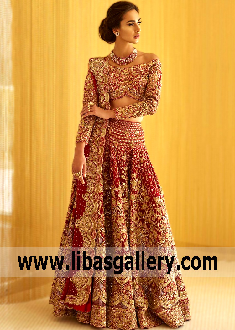 Global Luxury Bridal Wedding Dresses UK USA Canada Traditional Maroon Designer Lehenga Pakistan