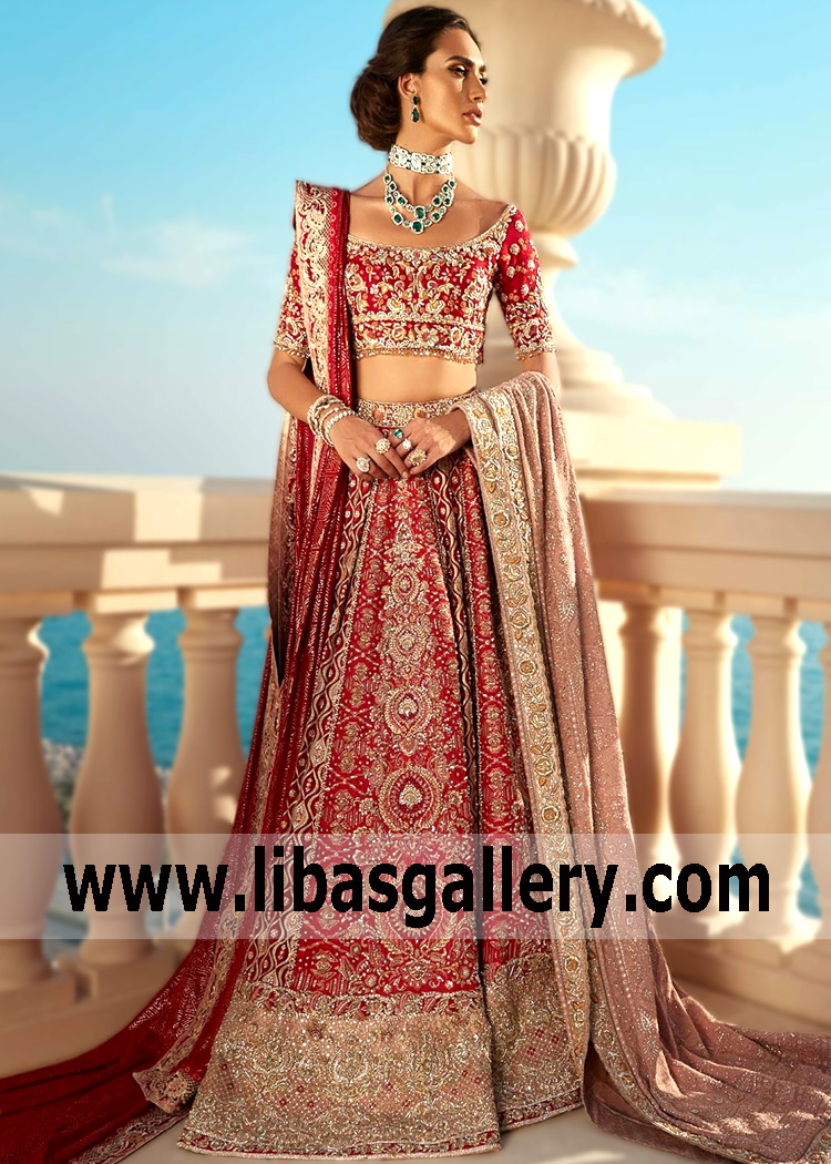 Buy Faraz Manan Red Bridal Dresses Newcastle England UK Traditional Red Bridal Lehenga