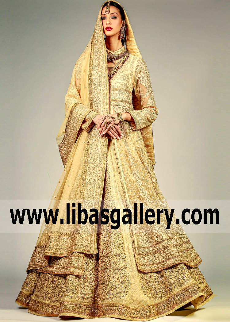 Pakistani Bridal Anarkali Saddle River New Jersey NJ USA Luxurious Bridal Anarkali in Light Gold