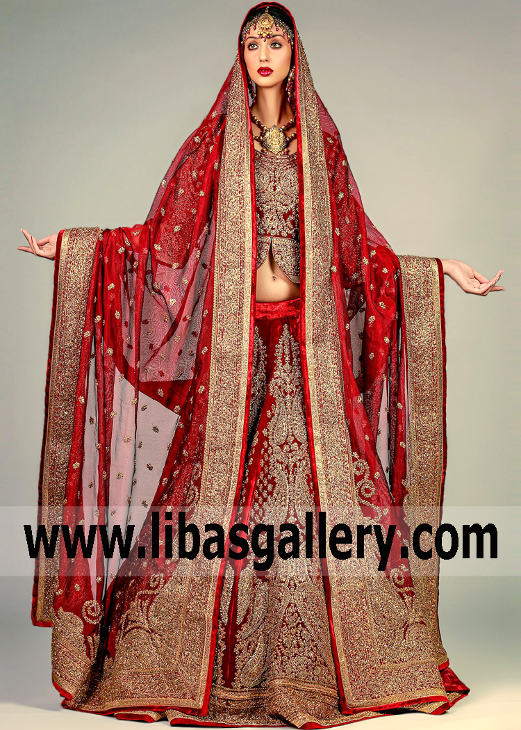 Best Traditional Bridal Dresses Manhattan New York USA Maroon Bridal Lehenga Choli Velvet Lehenga