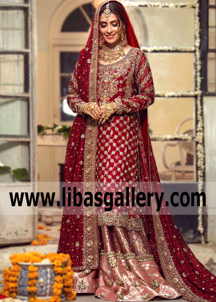 Red Bridal Gharara Bunto Kazmi Red Bridal Gharara Collection Pakistan Designer Farshi Gharara 