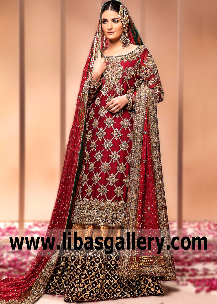 Maroon Gold Kalmia Bridal Dress