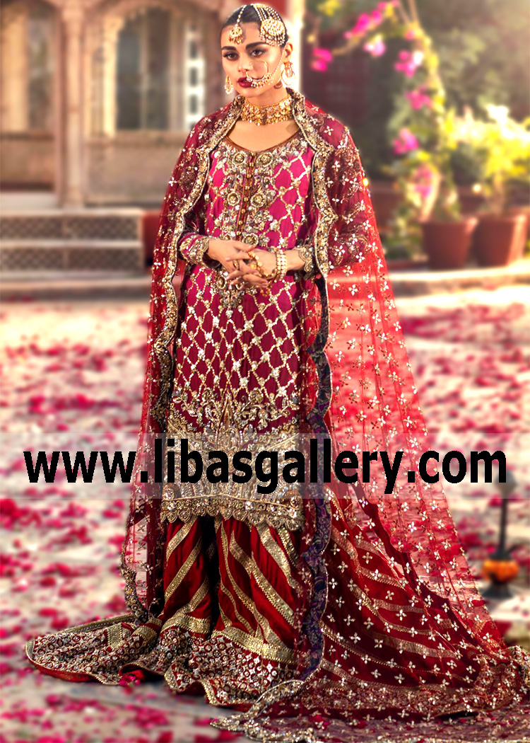 Pink Deep Red Fleur Gharara