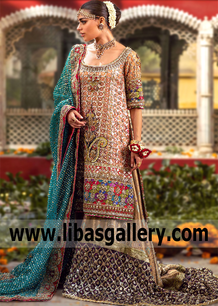 Luxury Bridal Indian Dress in Gharara Kameez #BN1146 | Pakistani fashion  party wear, Pakistani dress design, Gharara designs