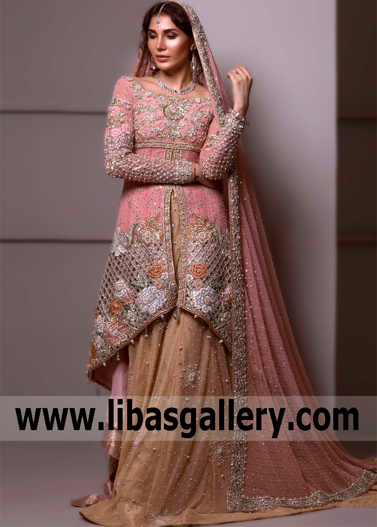 Bubble Gum Beige Gladiolus Lehenga