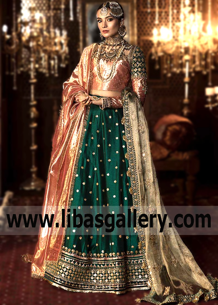 Copper Green Snovik Lehenga