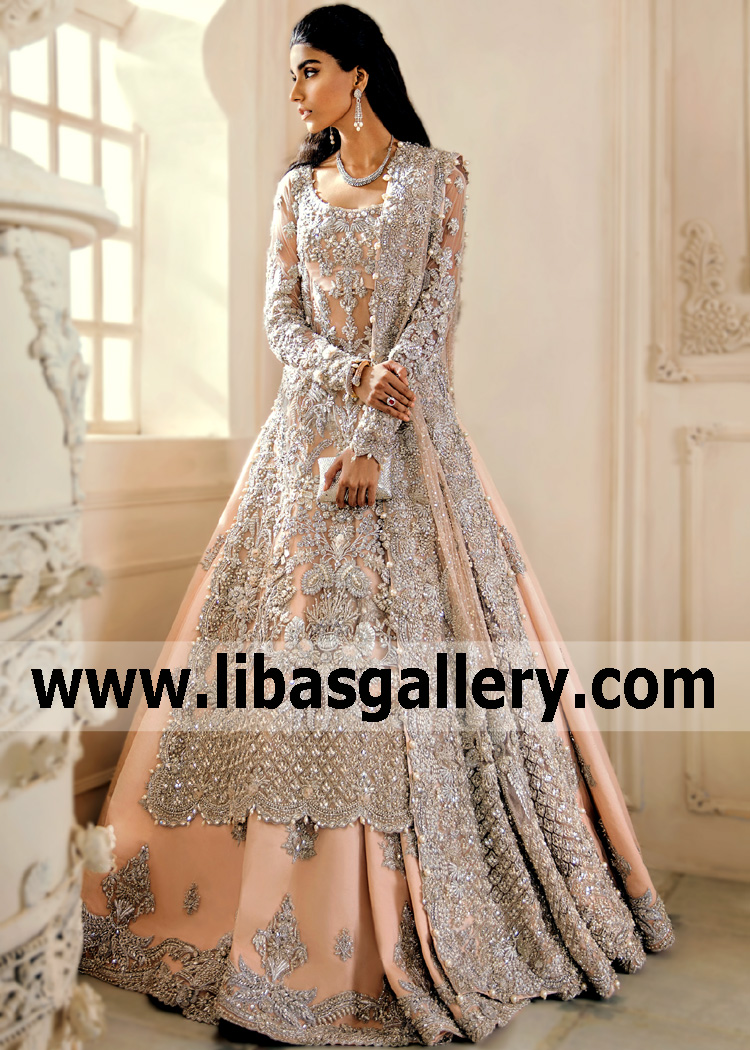 Peach Daisy Bridal Lehenga for Walima