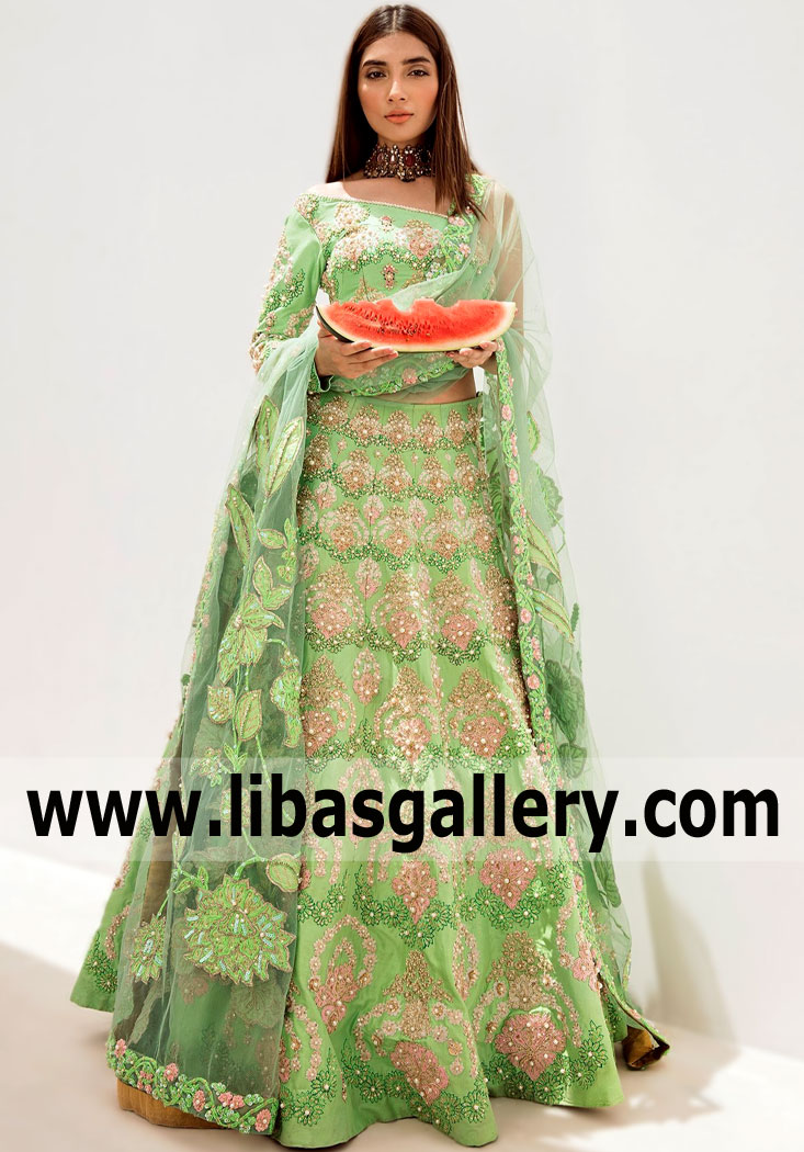 Green Marsella Wedding Lehenga Dress
