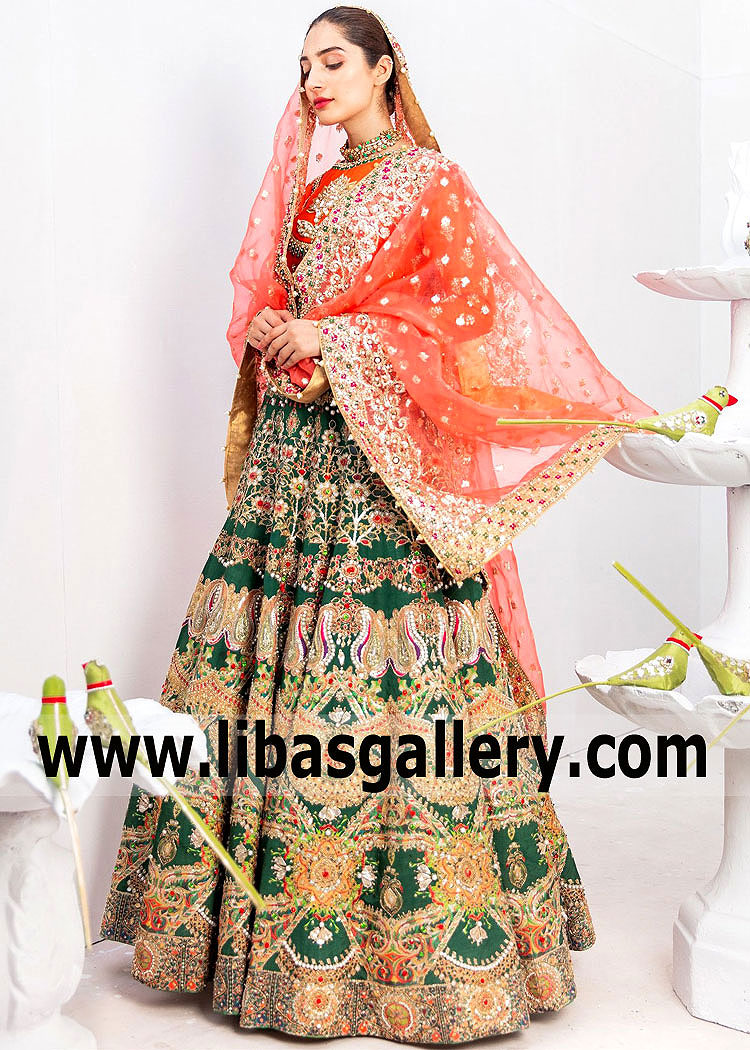 Buy Green Lehenga And Blouse Pure Floral Pattern Embellished Bridal Set For  Women by Prevasu Online at Aza Fashions.