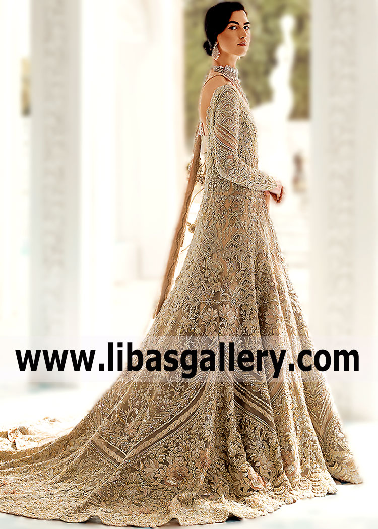 Pale Gold Iris Bridal Gown with Lehenga