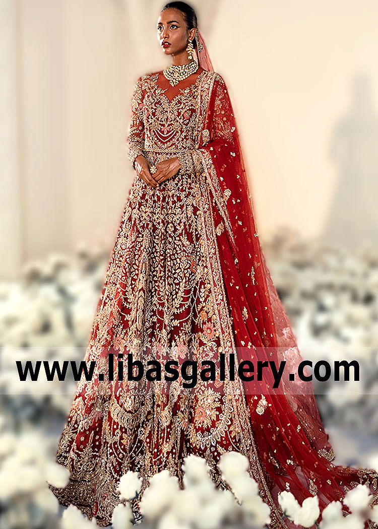 Maroon Brianne Anarkali Bridal Dress for Barat