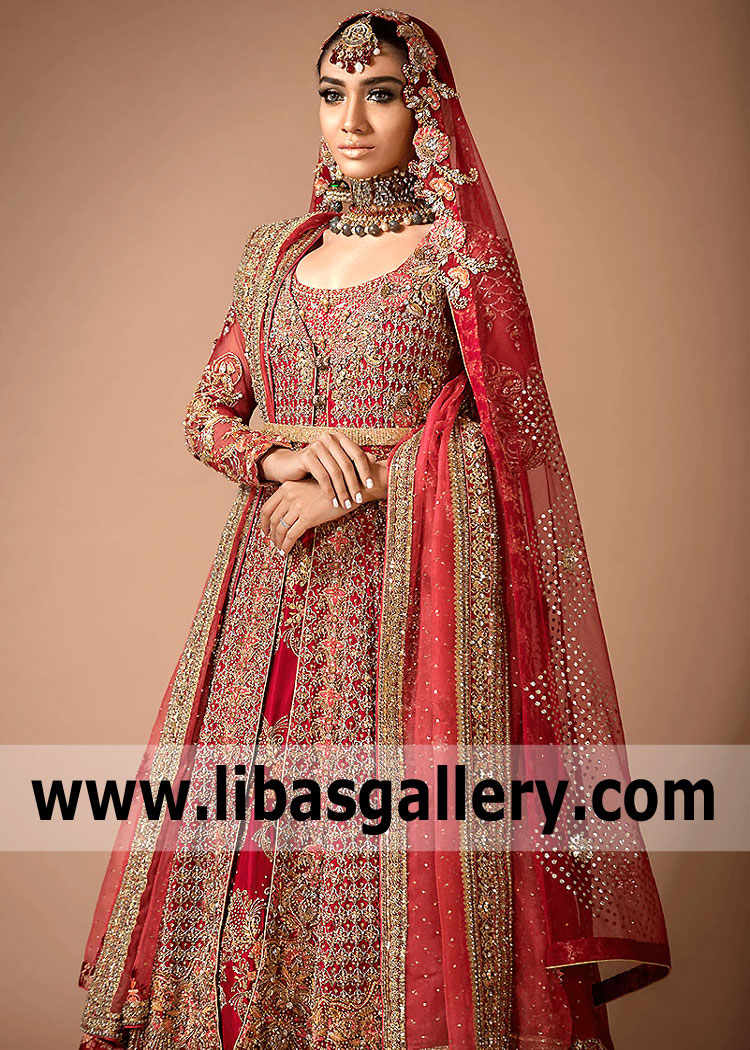Red Coral Fidelia Anarkali with Raw Silk Trouser