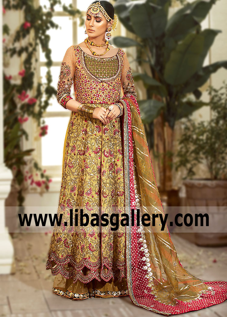 Amber Brass Drab Lily Angrakha Frock