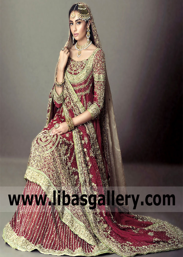 Persian Plum Esmeralda Bridal Anarkali for Barat Rukhsati
