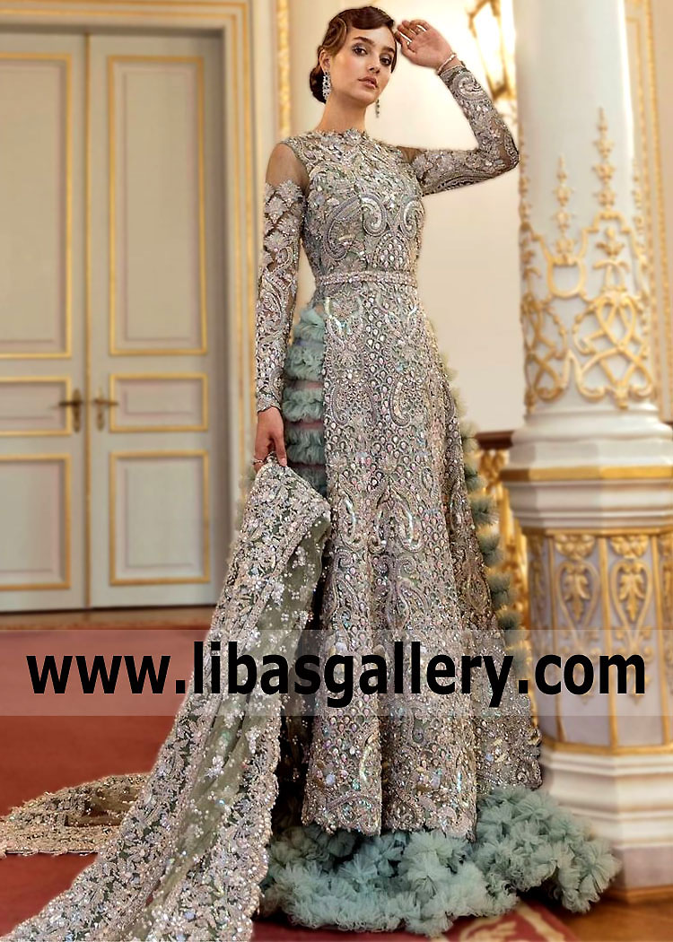 Sage Green Daisy Long Gown Fully Embellished